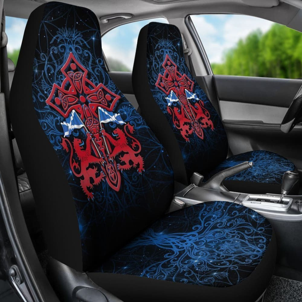 Scotland Celtic Car Seat Covers - Lion Rampant With Celtic Tree & Cross