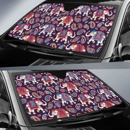 Elephant Indian Style Ornament Pattern Car Auto Sun Shades