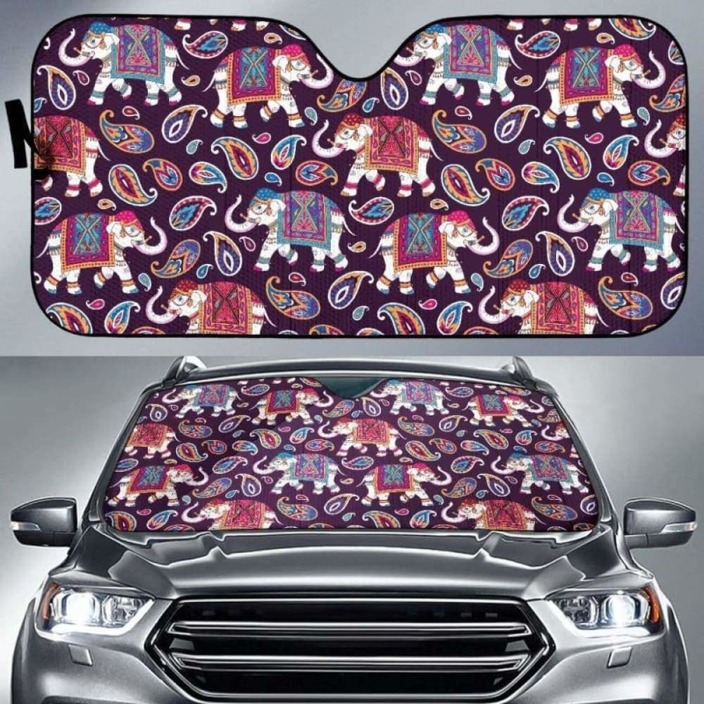 Elephant Indian Style Ornament Pattern Car Auto Sun Shades