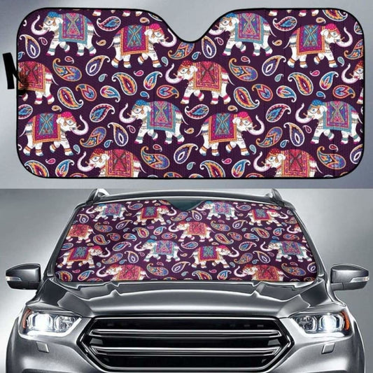 Elephant Indian Style Ornament Pattern Car Auto Sun Shades