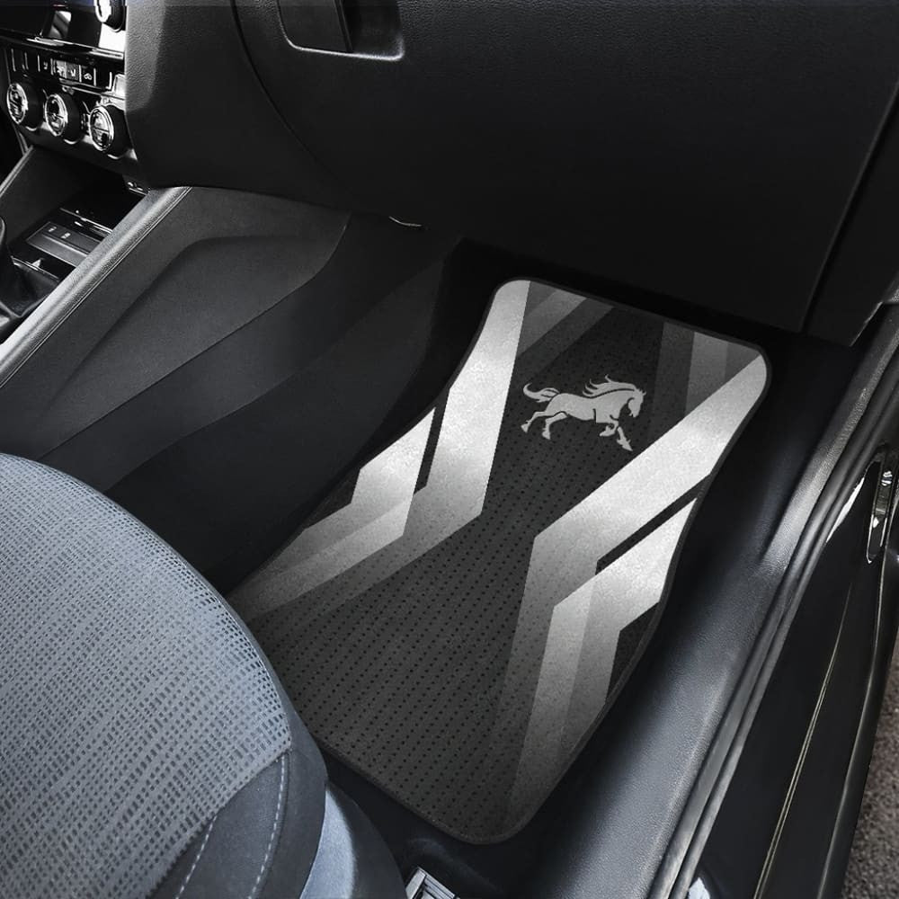 Amazing Black Silver Horse Mustang Custom Metallic Style Printed Car Floor Mats
