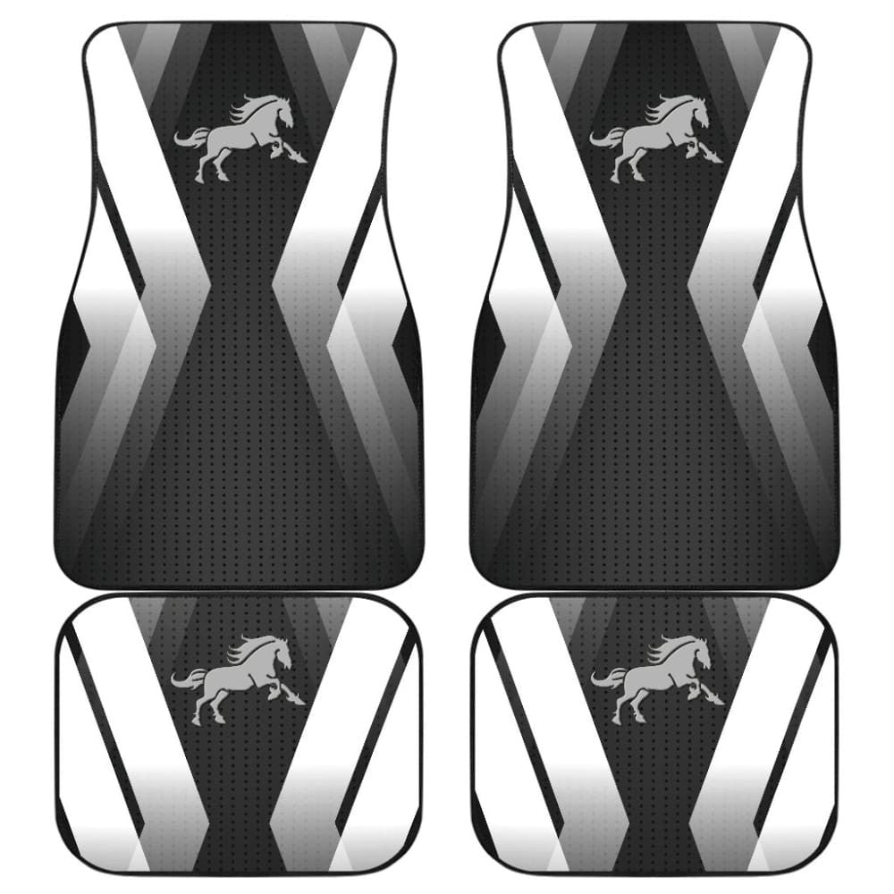 Amazing Black Silver Horse Mustang Custom Metallic Style Printed Car Floor Mats