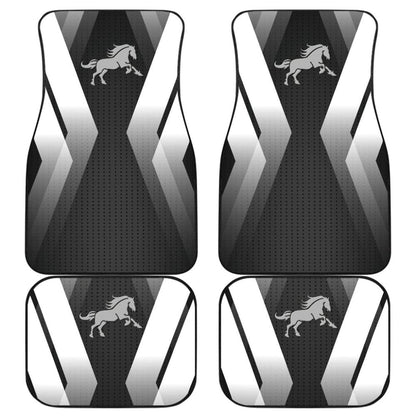 Amazing Black Silver Horse Mustang Custom Metallic Style Printed Car Floor Mats