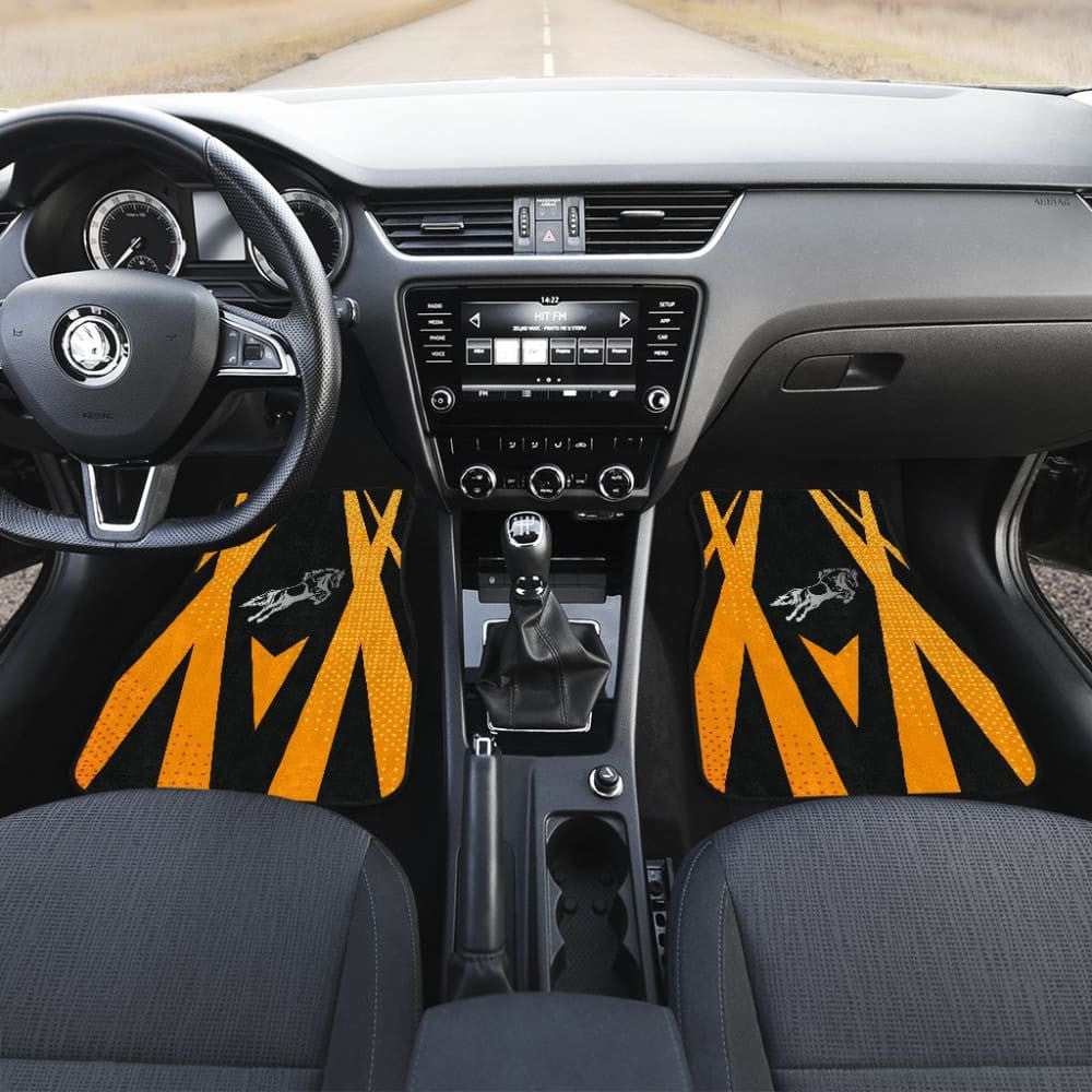 Amazing Black Orange Horse Mustang Custom Metallic Style Printed Car Floor Mats