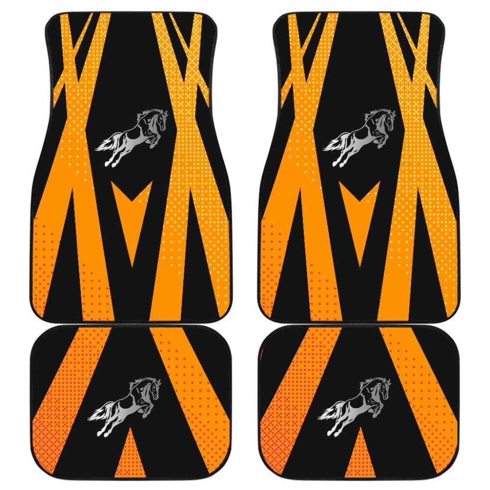 Amazing Black Orange Horse Mustang Custom Metallic Style Printed Car Floor Mats