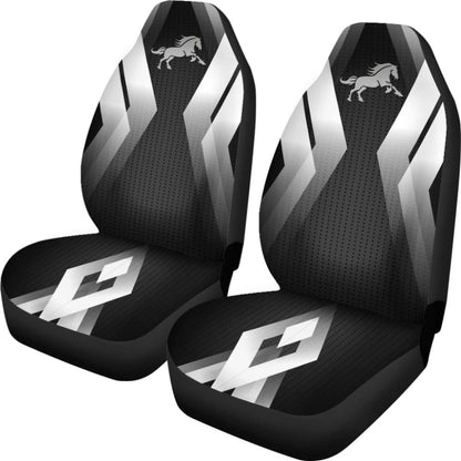 Amazing Black Silver Horse Mustang Custom Metallic Style Printed Car Seat Covers