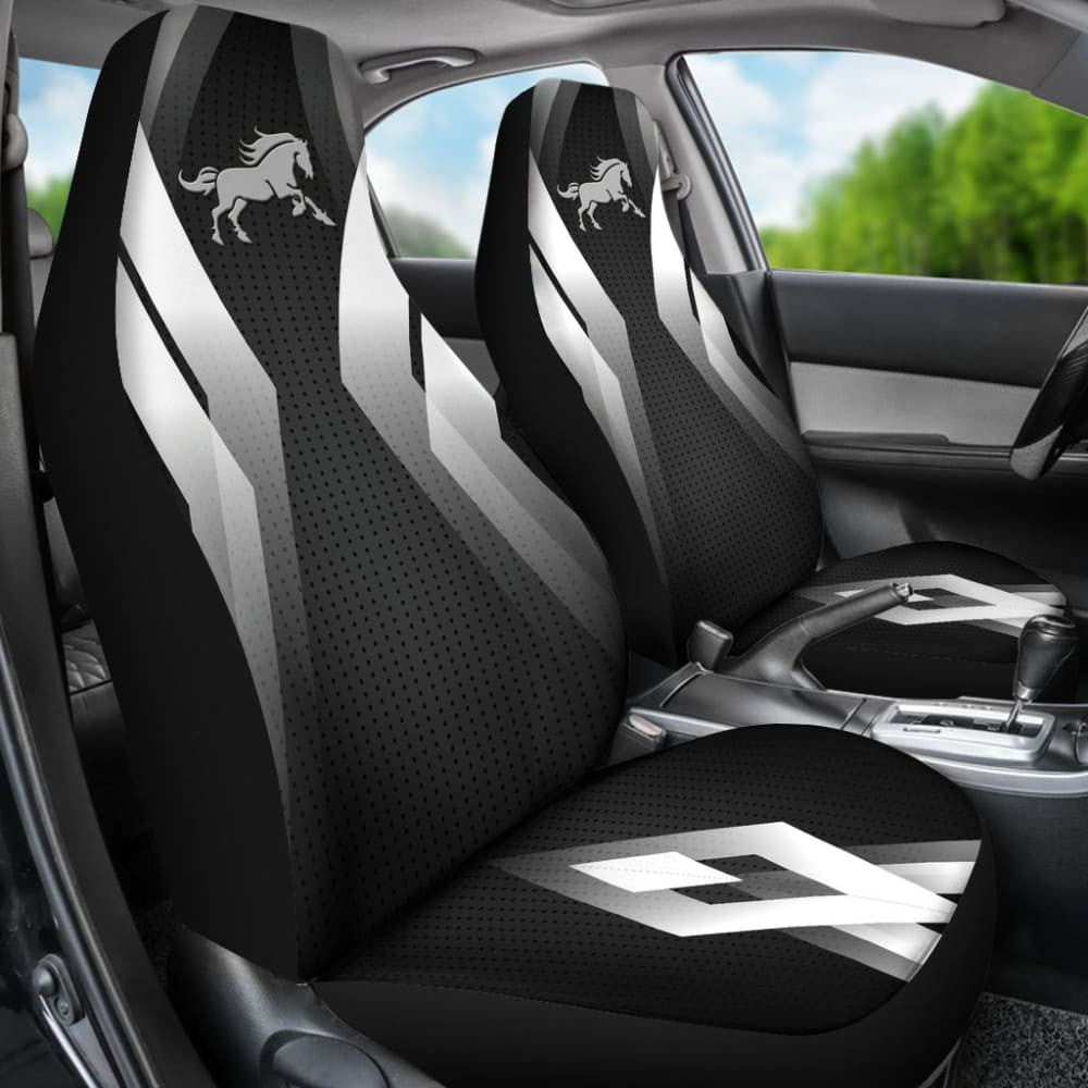 Amazing Black Silver Horse Mustang Custom Metallic Style Printed Car Seat Covers