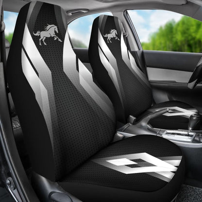 Amazing Black Silver Horse Mustang Custom Metallic Style Printed Car Seat Covers