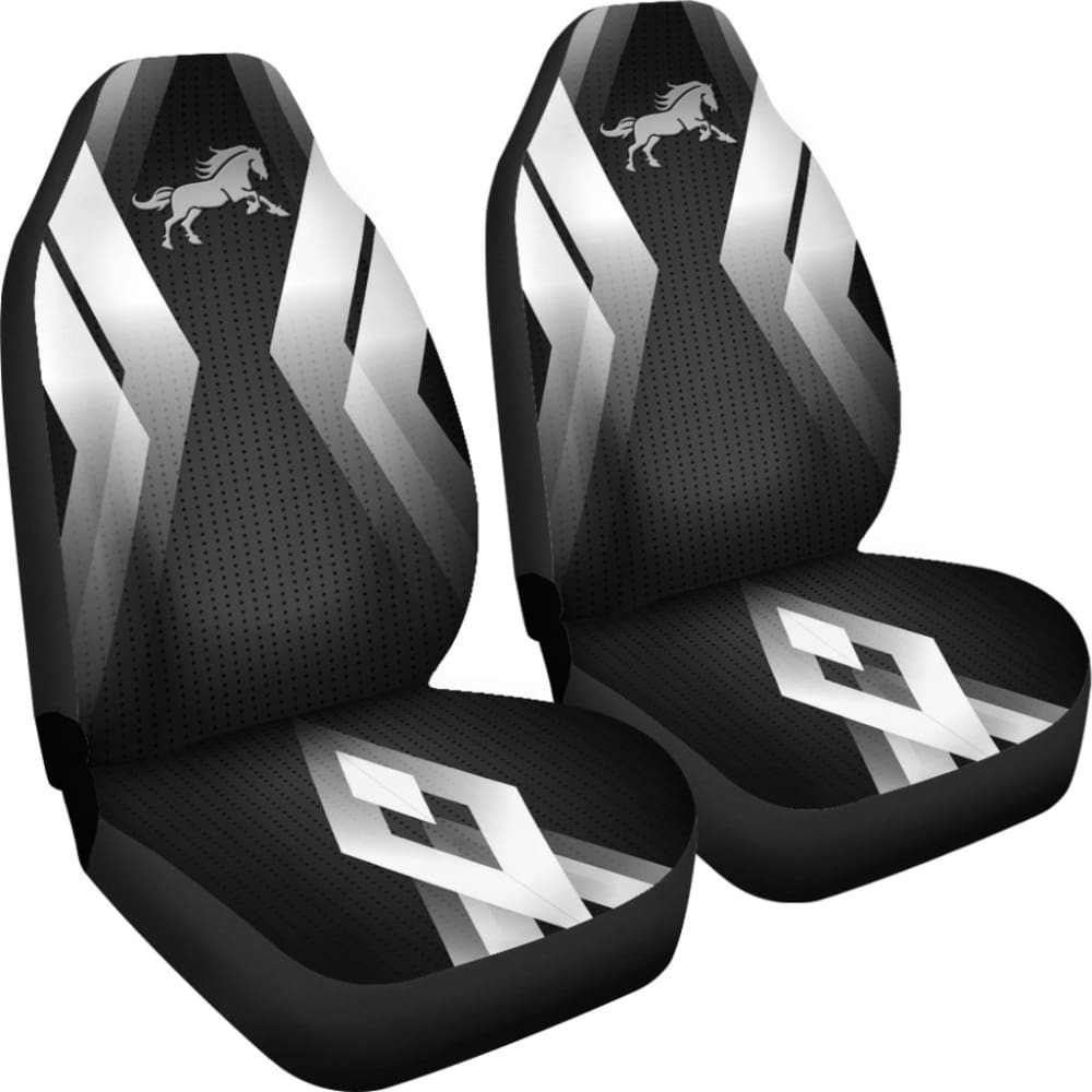 Amazing Black Silver Horse Mustang Custom Metallic Style Printed Car Seat Covers