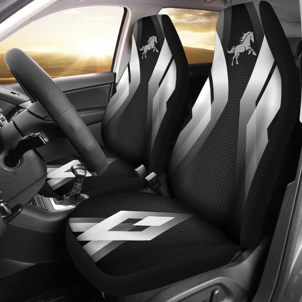 Amazing Black Silver Horse Mustang Custom Metallic Style Printed Car Seat Covers