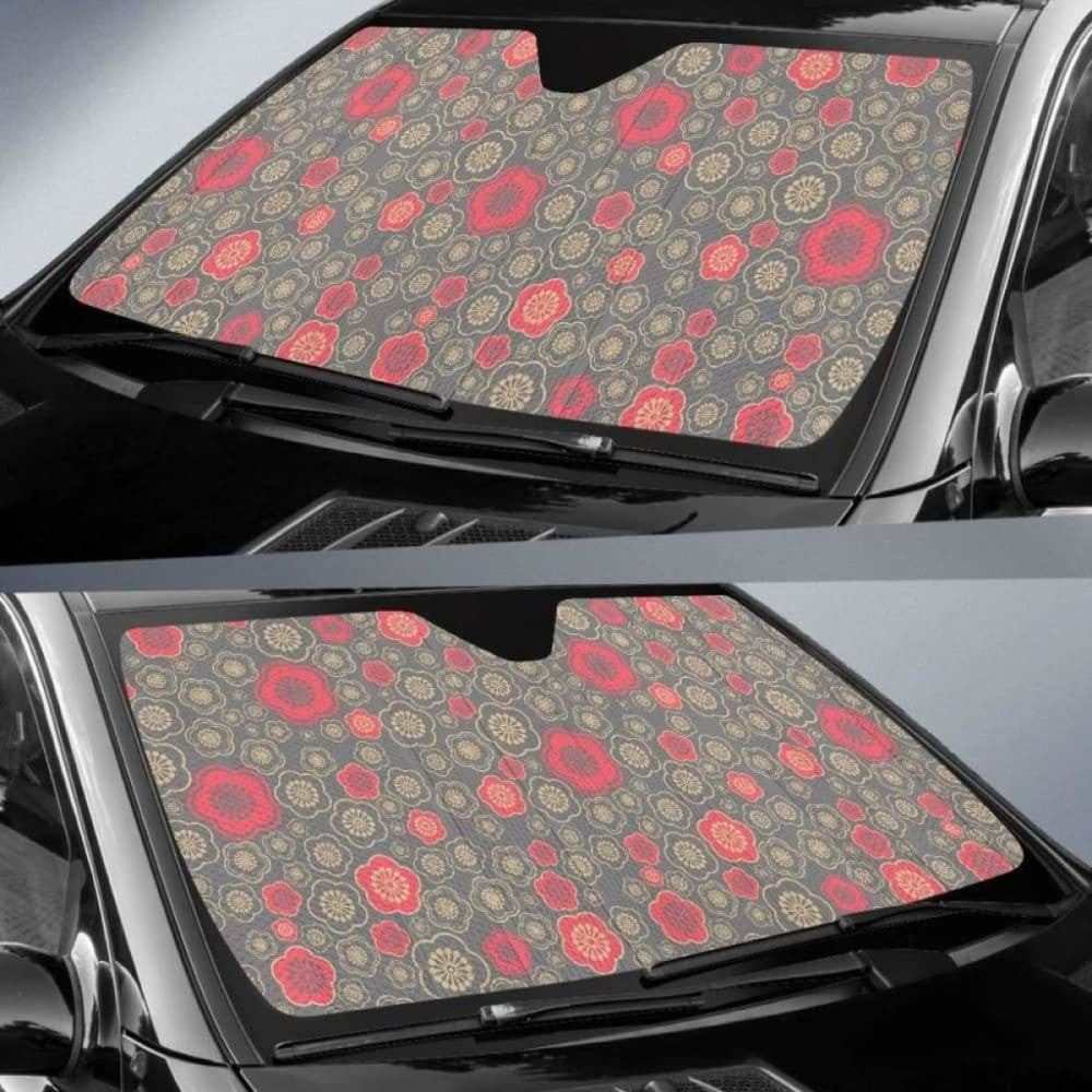 Red Gold Sakura Cherry Blossom Gray Background Car Auto Sun Shades