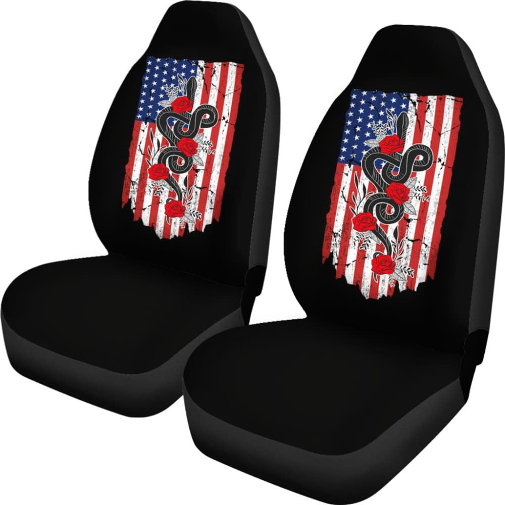 Snake And Flower Custom Design American Flag Style Car Seat Covers