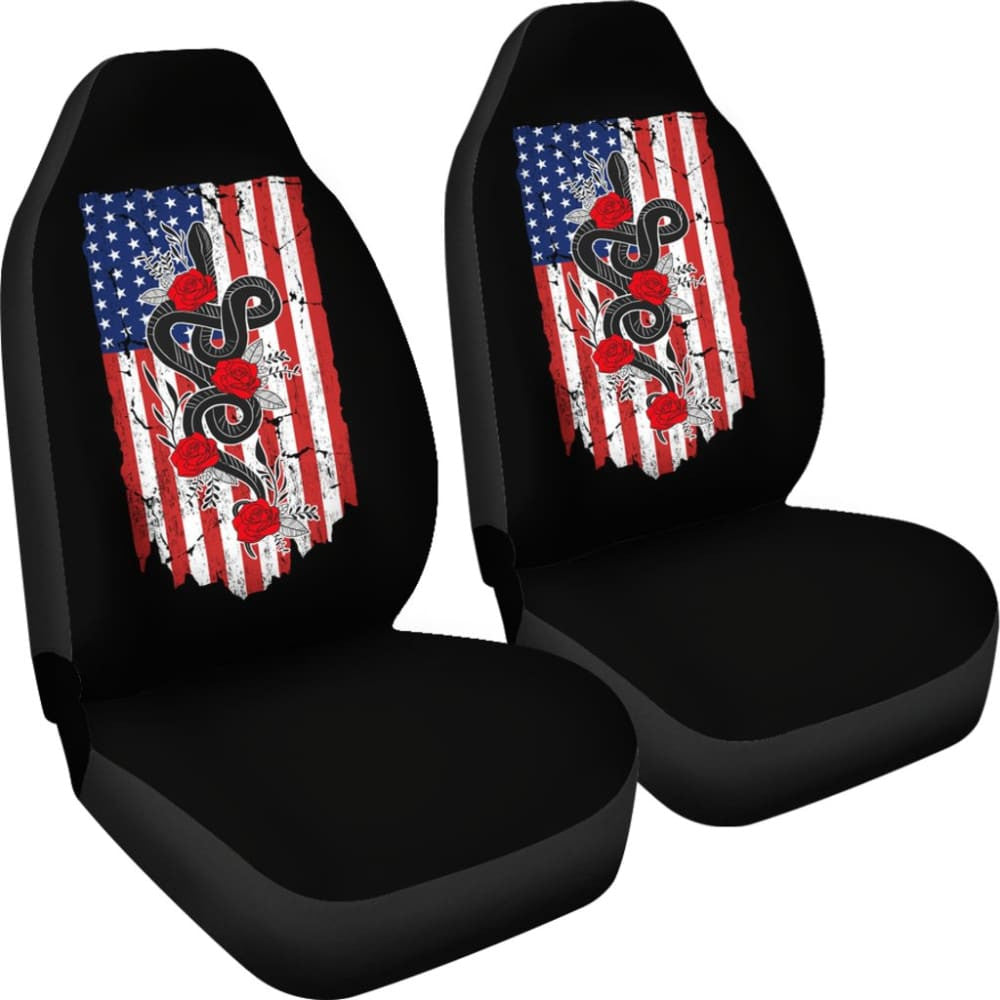 Snake And Flower Custom Design American Flag Style Car Seat Covers