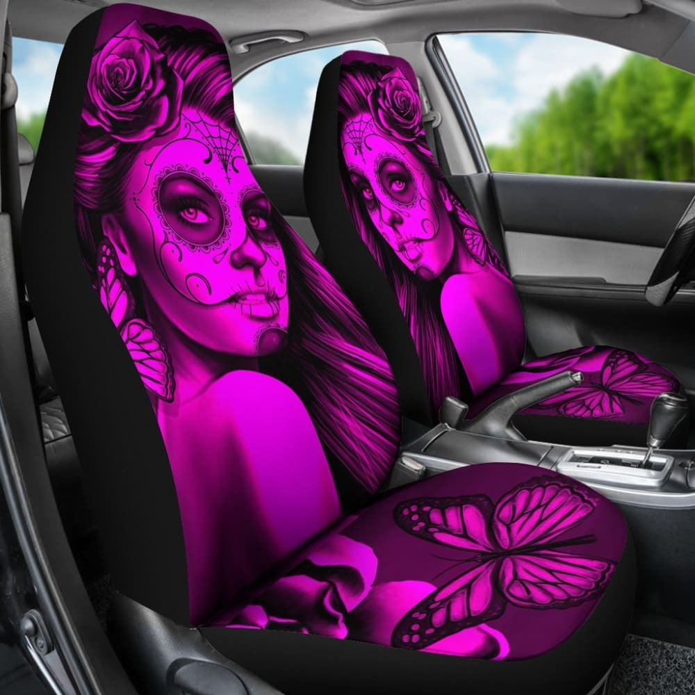 Calavera Fresh Look Design # Car Seat Covers (Pink Easy On The Eyes Rose) -
