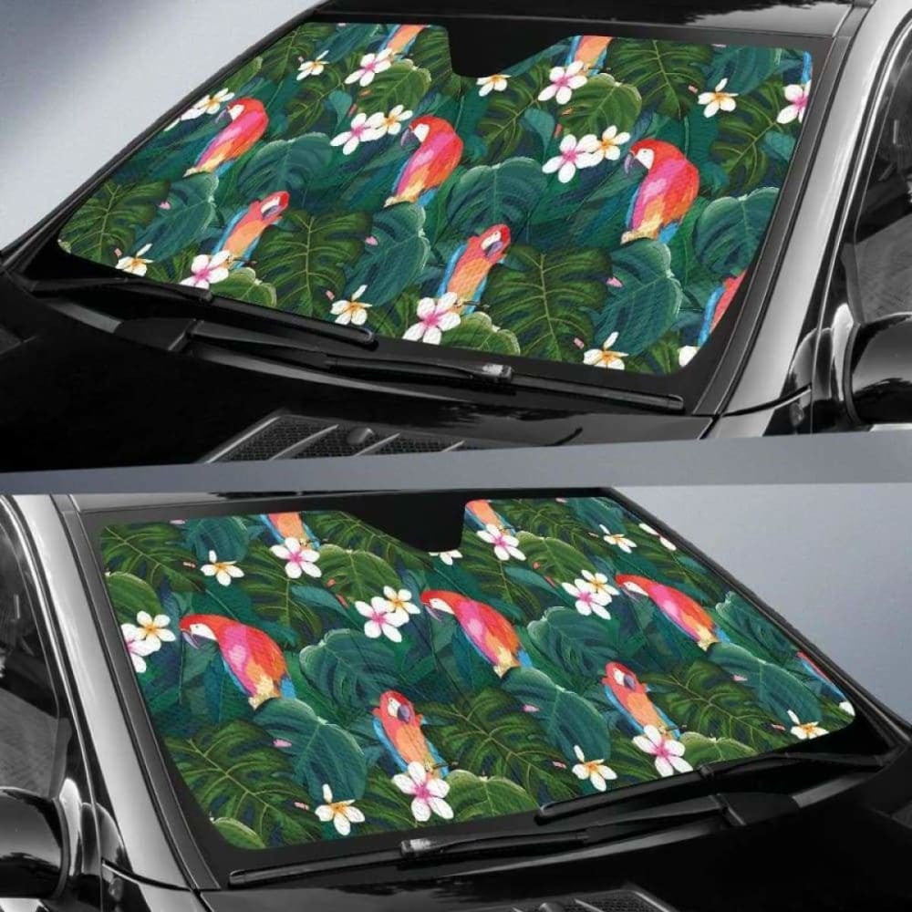 Parrot Palm Tree Leaves Flower Hibiscus Pattern Car Auto Sun Shades