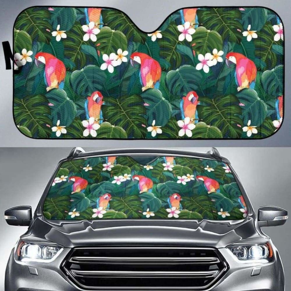 Parrot Palm Tree Leaves Flower Hibiscus Pattern Car Auto Sun Shades