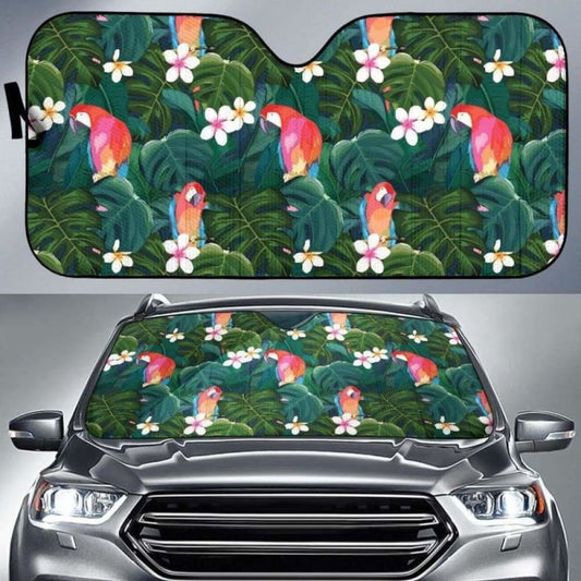 Parrot Palm Tree Leaves Flower Hibiscus Pattern Car Auto Sun Shades
