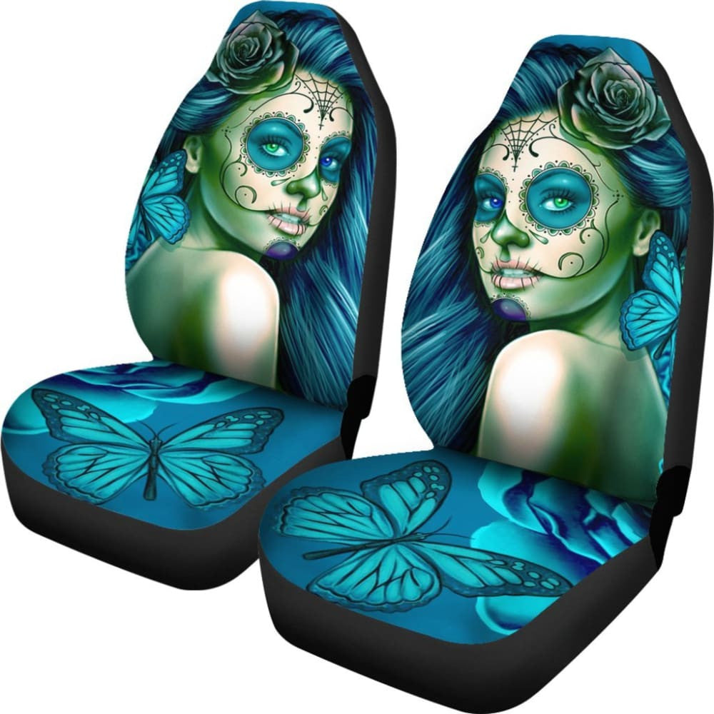 Calavera Fresh Look Design # Car Seat Covers (Turquoise Tiffany Rose) -