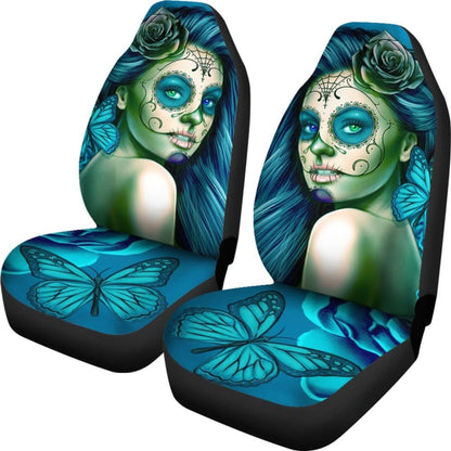 Calavera Fresh Look Design # Car Seat Covers (Turquoise Tiffany Rose) -