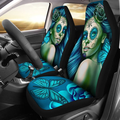 Calavera Fresh Look Design # Car Seat Covers (Turquoise Tiffany Rose) -