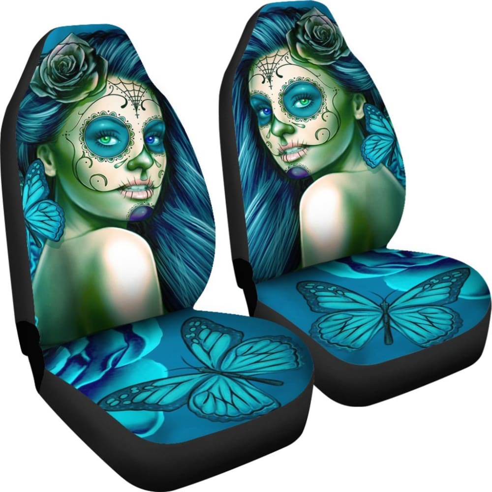 Calavera Fresh Look Design # Car Seat Covers (Turquoise Tiffany Rose) -