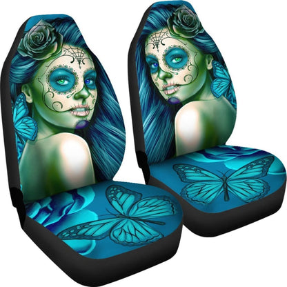 Calavera Fresh Look Design # Car Seat Covers (Turquoise Tiffany Rose) -