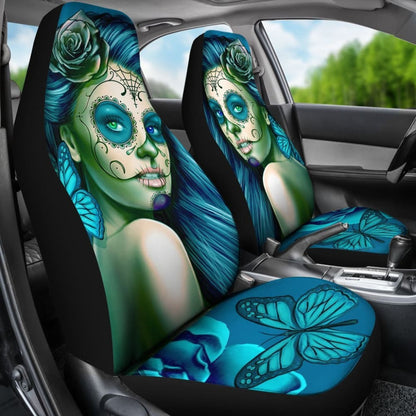 Calavera Fresh Look Design # Car Seat Covers (Turquoise Tiffany Rose) -