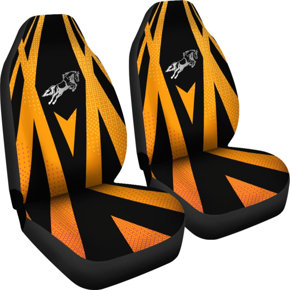 Amazing Black Orange Horse Mustang Custom Metallic Style Printed Car Seat Covers