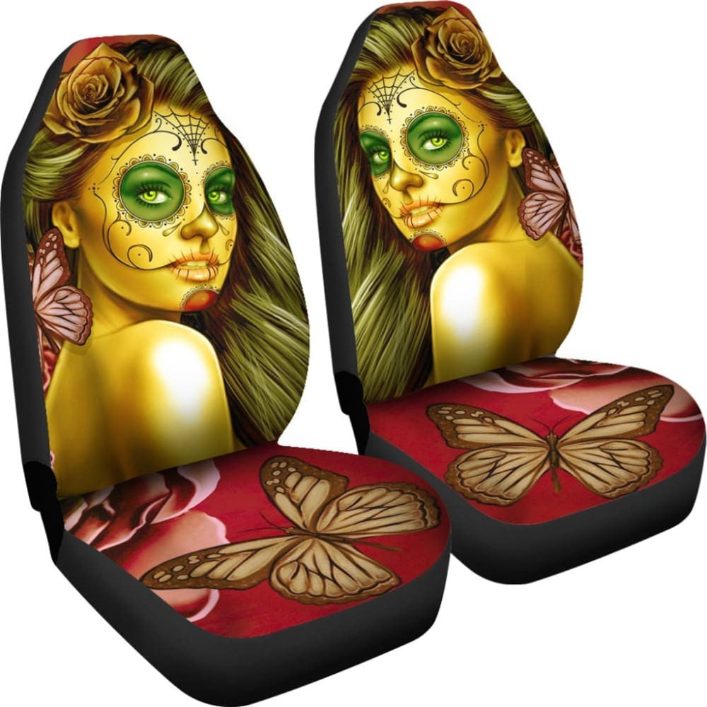 Calavera Fresh Look Design # Car Seat Covers (Yellow Smiley Face Rose) -
