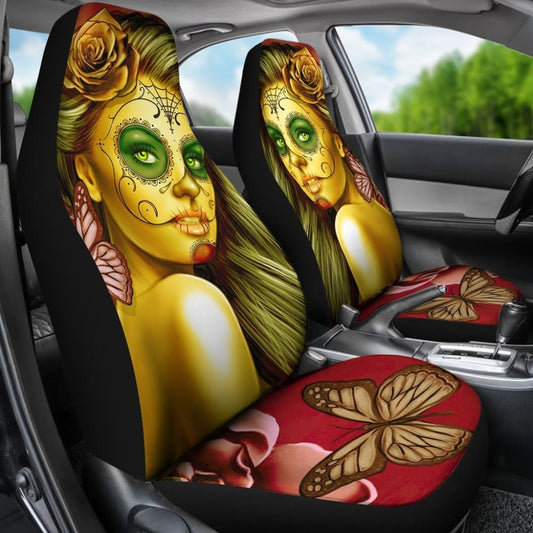 Calavera Fresh Look Design # Car Seat Covers (Yellow Smiley Face Rose) -