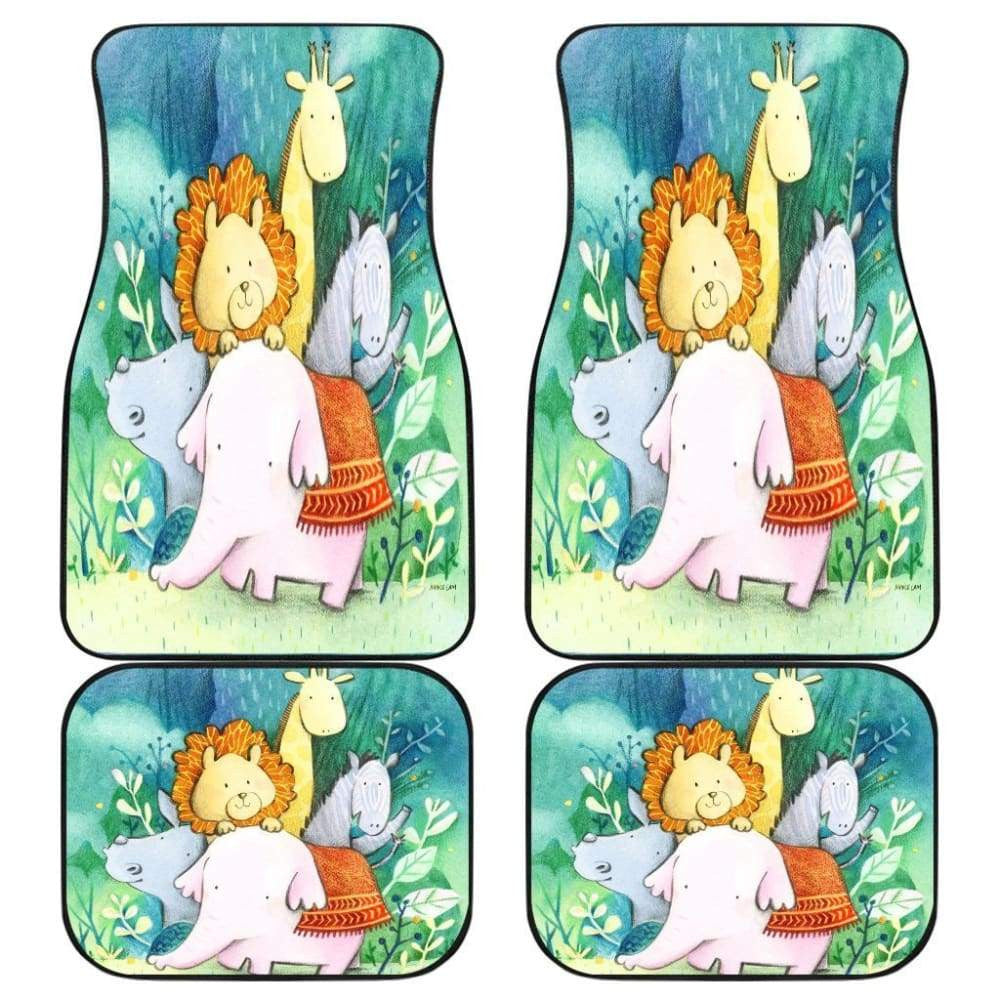 Lion Elephant Horse Rhino Animal Funny Cute In Jungle Car Floor Mats