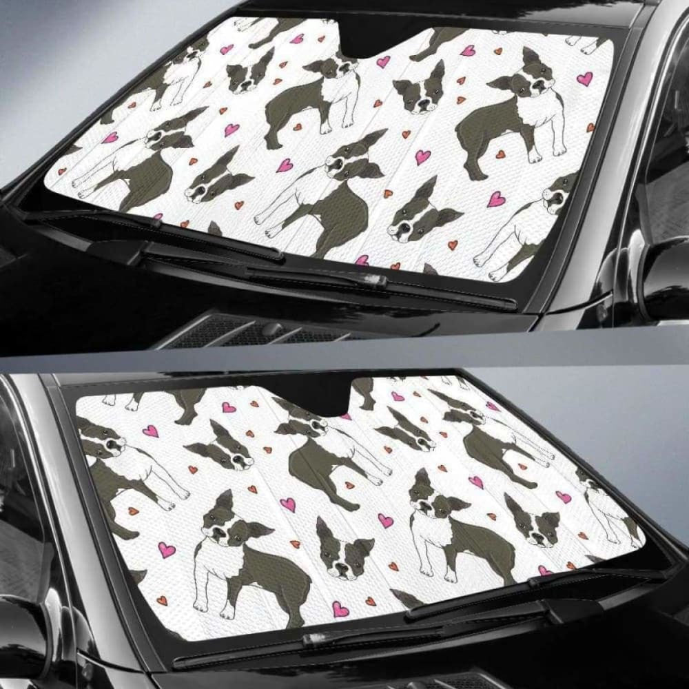Boston Terrier Dog Hearts Vector Pattern Car Auto Sun Shades