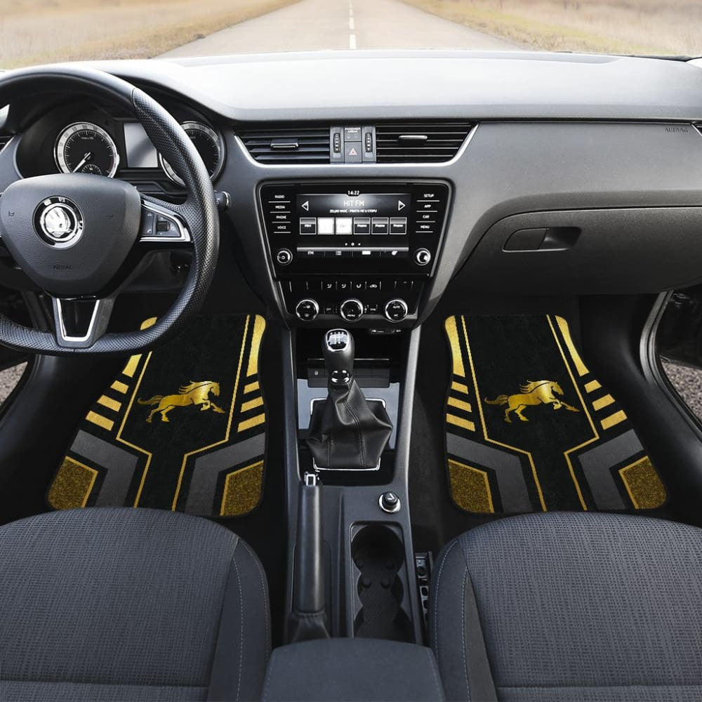 Amazing Yellow Black Horse Mustang Custom Metallic Style Printed Car Floor Mats