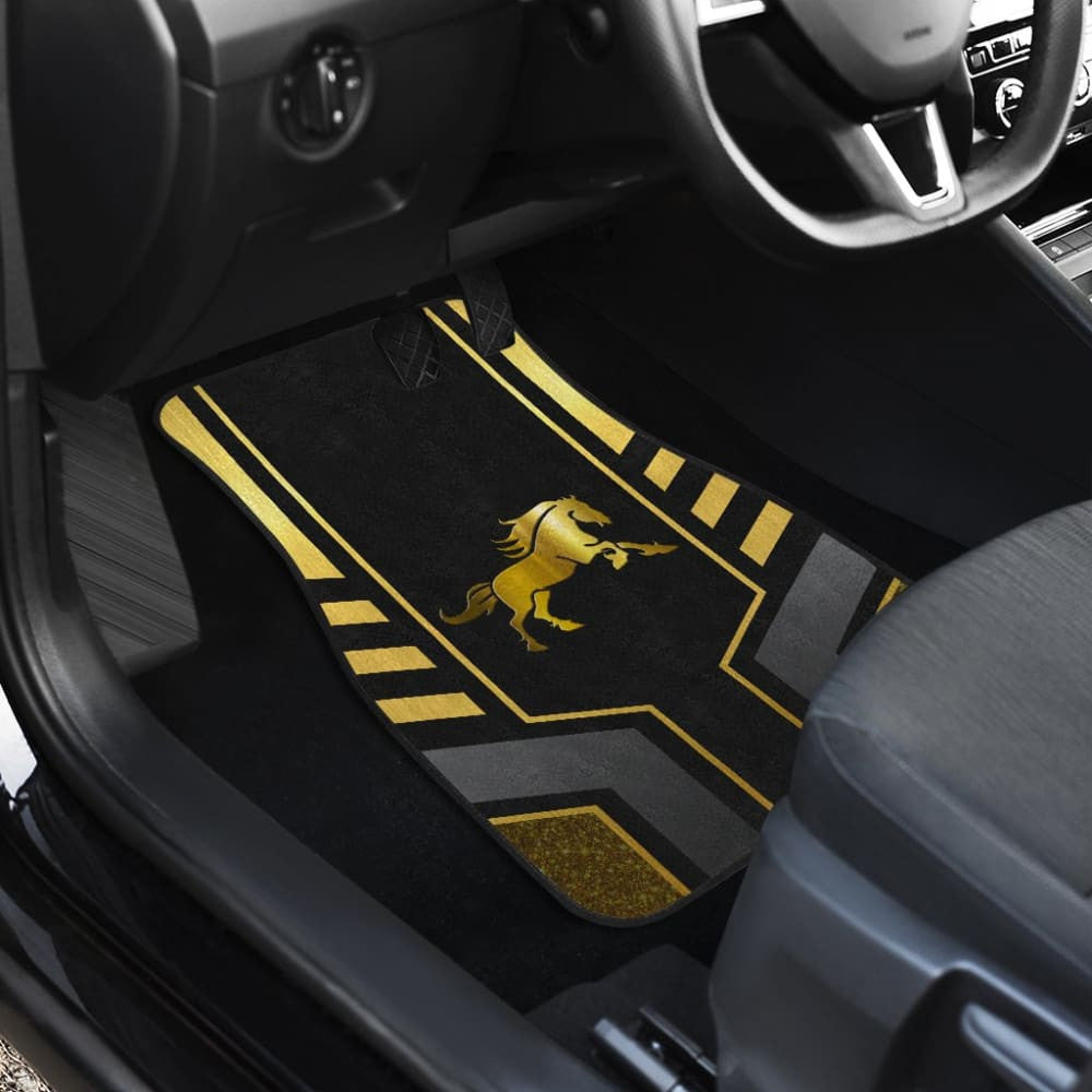 Amazing Yellow Black Horse Mustang Custom Metallic Style Printed Car Floor Mats