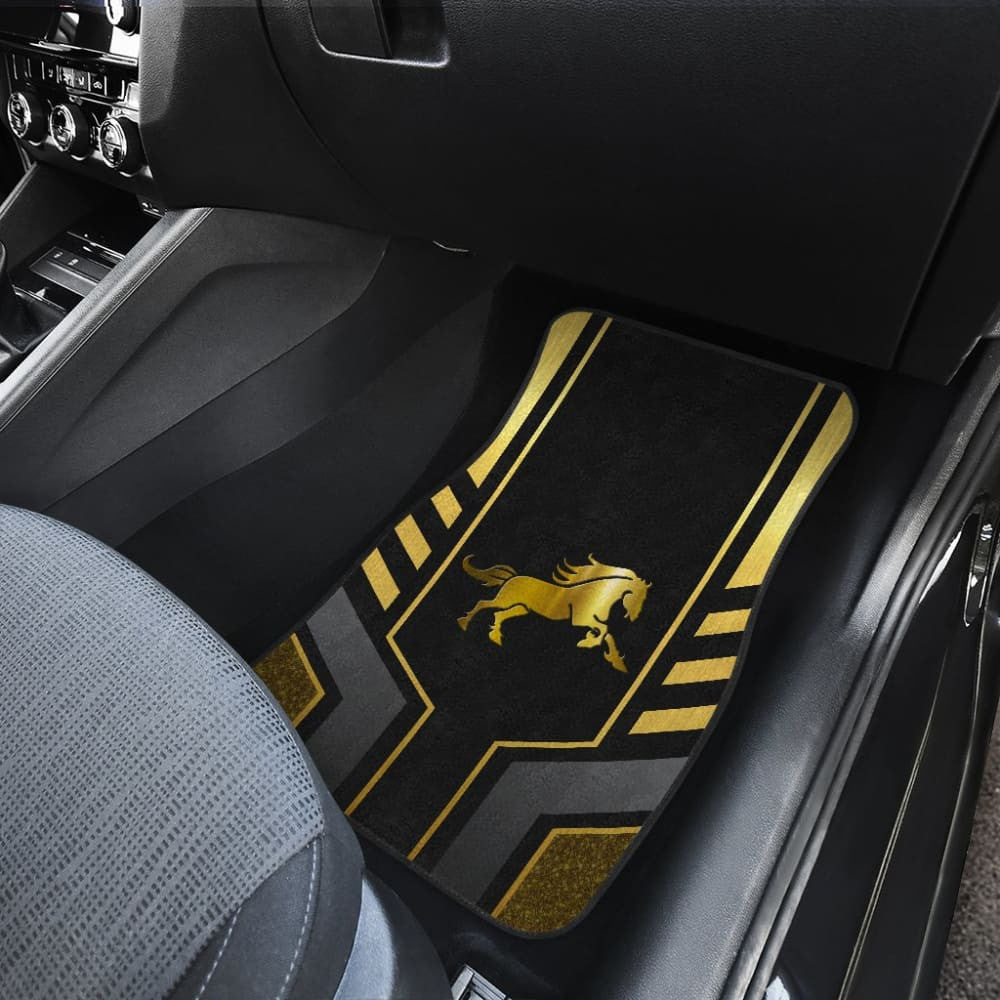 Amazing Yellow Black Horse Mustang Custom Metallic Style Printed Car Floor Mats