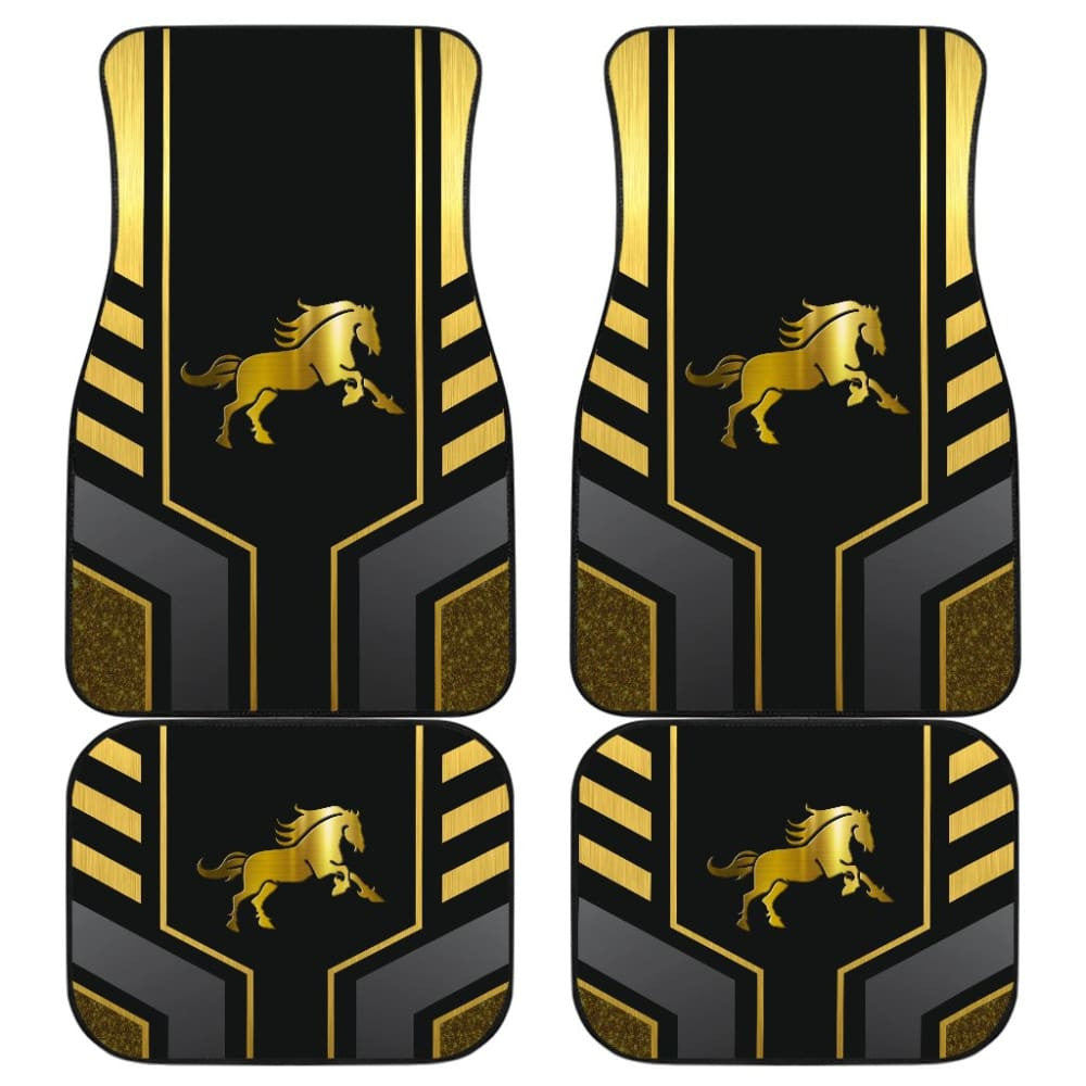 Amazing Yellow Black Horse Mustang Custom Metallic Style Printed Car Floor Mats