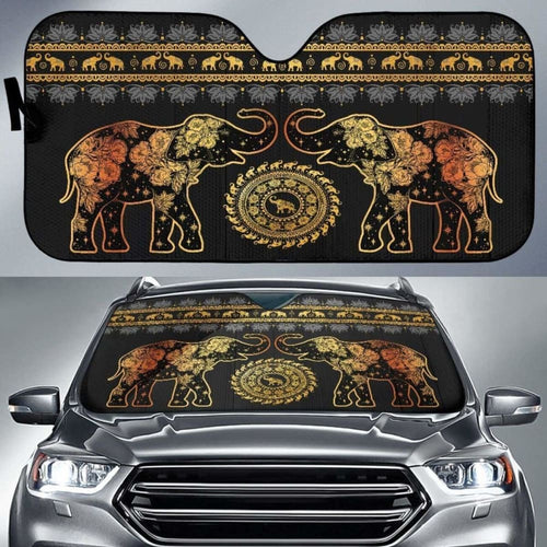 Elephant Golden Mandala Auto Sun Shades