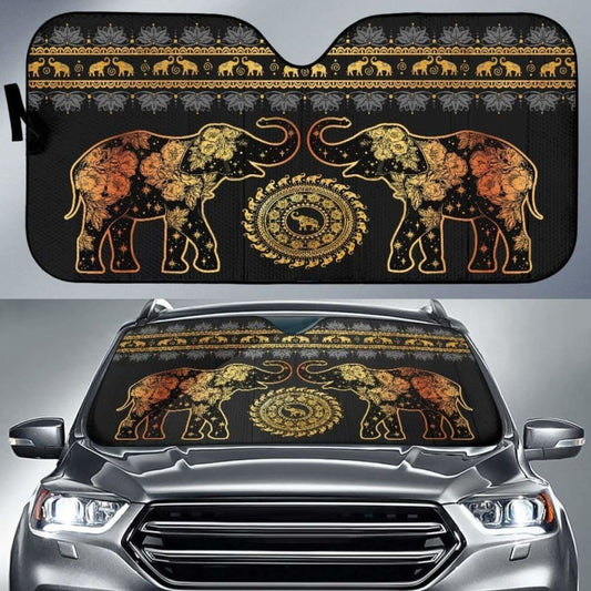 Elephant Golden Mandala Auto Sun Shades