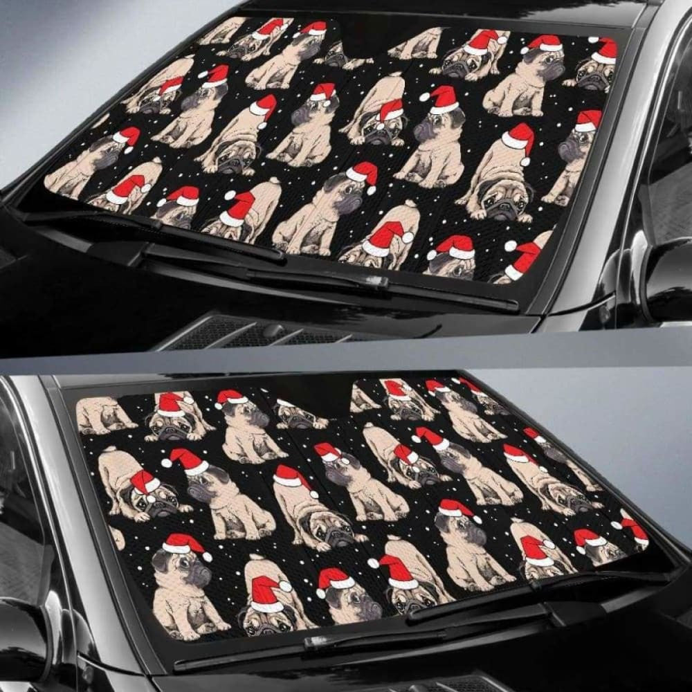 Christmas Pugs Santa_S Red Cap Pattern Car Auto Sun Shades