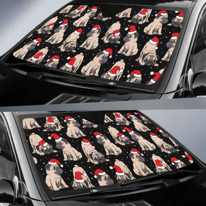 Christmas Pugs Santa_S Red Cap Pattern Car Auto Sun Shades