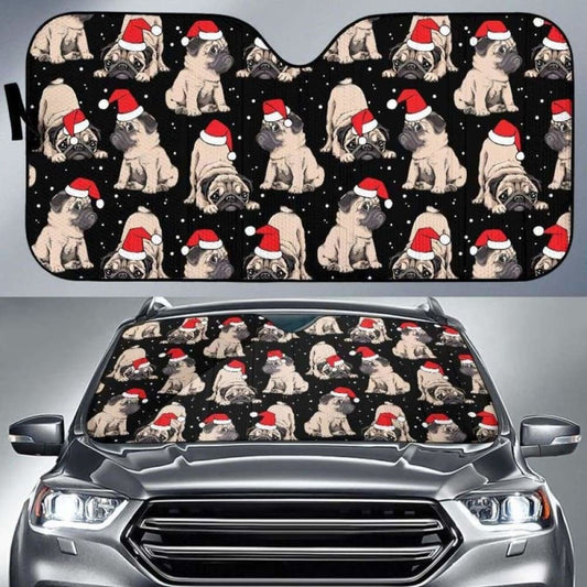 Christmas Pugs Santa_S Red Cap Pattern Car Auto Sun Shades
