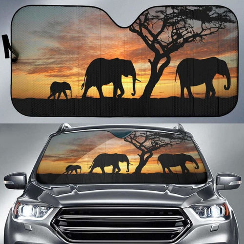 African Savanna Elephants Sunset Silhouette Car Sun Shade
