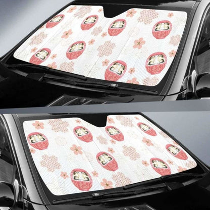 Daruma Japanese Wooden Doll Cherry Blossom Flower Pattern Car Auto Sun Shades