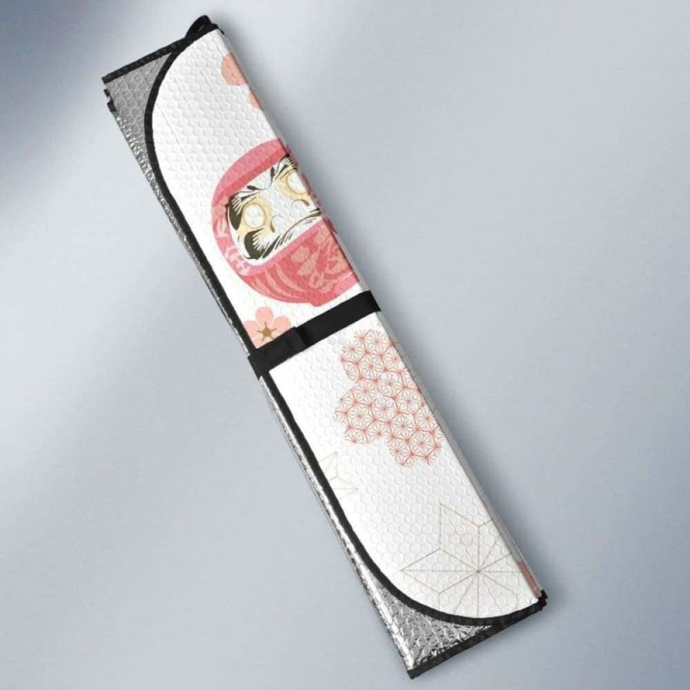 Daruma Japanese Wooden Doll Cherry Blossom Flower Pattern Car Auto Sun Shades