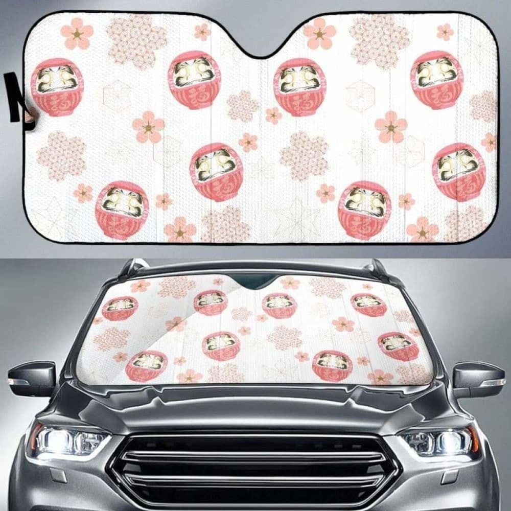 Daruma Japanese Wooden Doll Cherry Blossom Flower Pattern Car Auto Sun Shades
