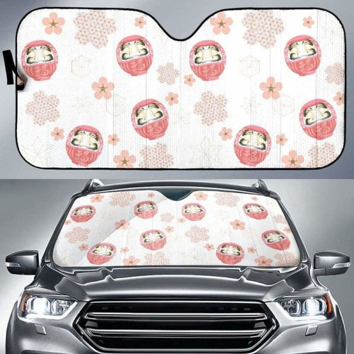 Daruma Japanese Wooden Doll Cherry Blossom Flower Pattern Car Auto Sun Shades