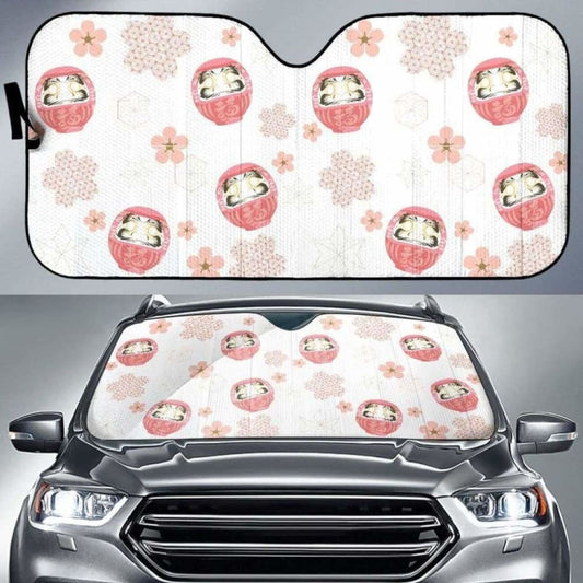 Daruma Japanese Wooden Doll Cherry Blossom Flower Pattern Car Auto Sun Shades