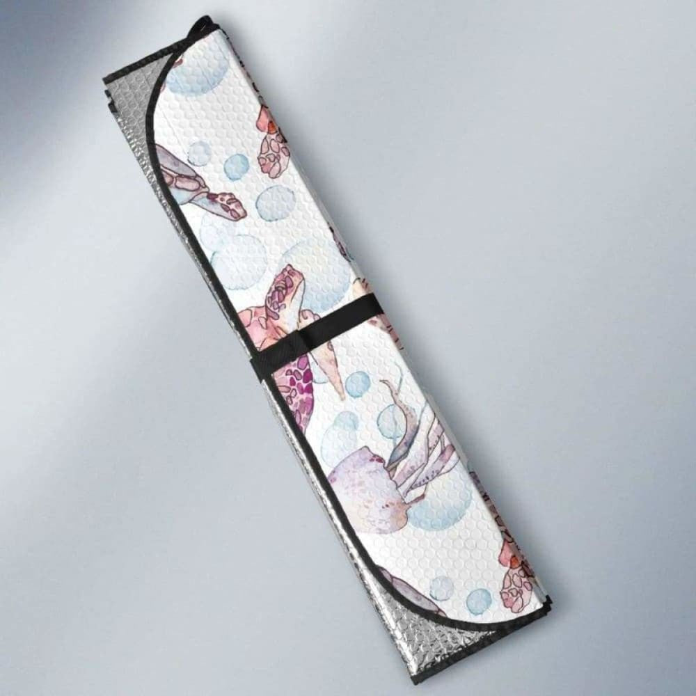 Watercolor Sea Turtle Jellyfish Pattern Car Auto Sun Shades