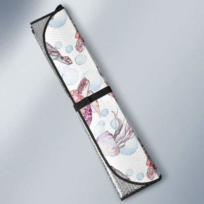 Watercolor Sea Turtle Jellyfish Pattern Car Auto Sun Shades