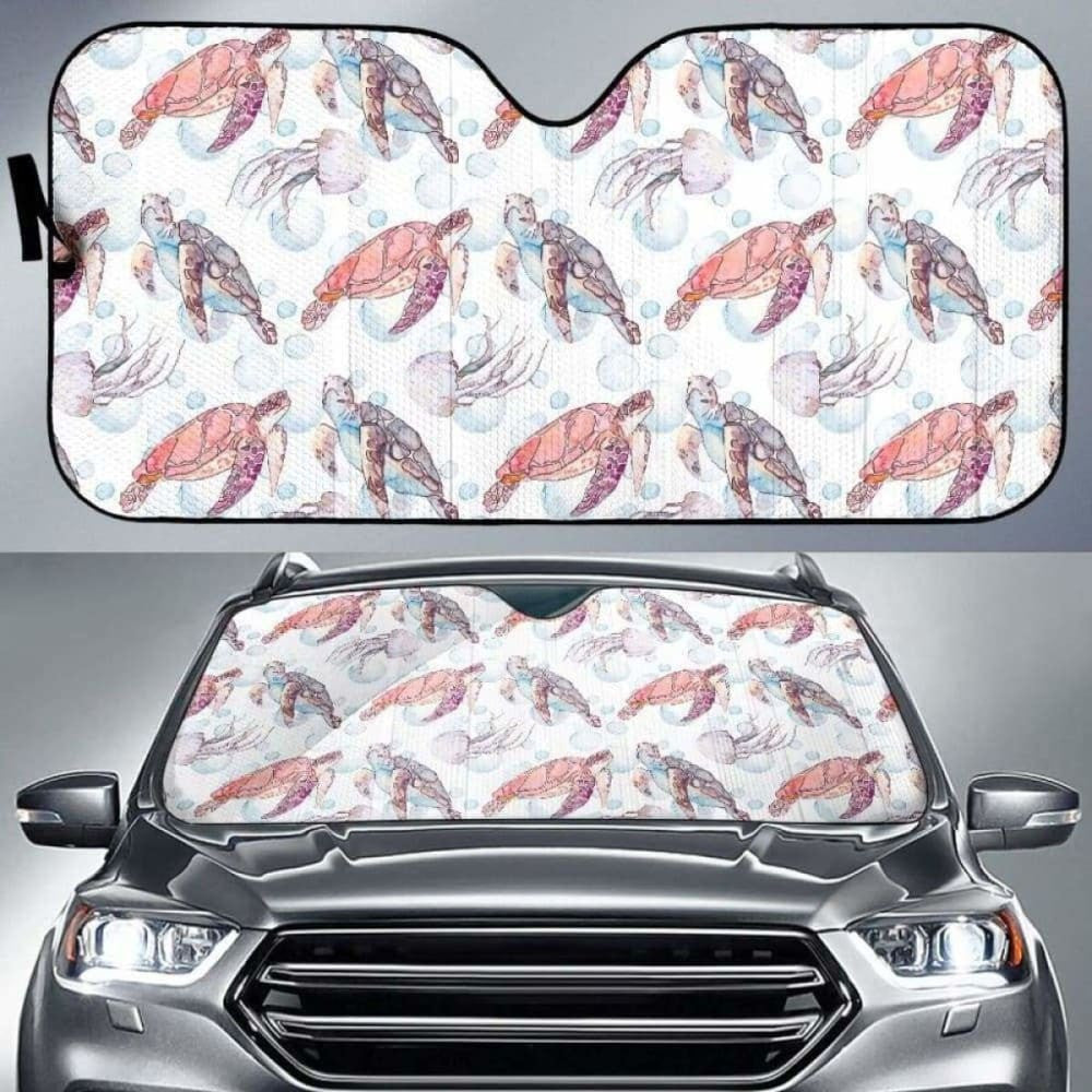 Watercolor Sea Turtle Jellyfish Pattern Car Auto Sun Shades
